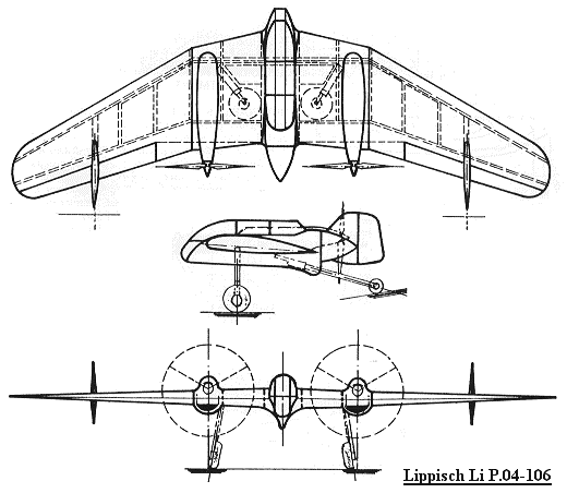 PROYECTOS INCONCLUSOS DE LA AERONÁUTICA ALEMANA DE LA S.G.M. - Página 7 Lippisch_li_p_04_106_dibujo_uno