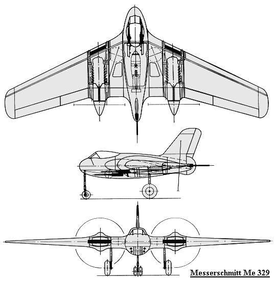 PROYECTOS INCONCLUSOS DE LA AERONÁUTICA ALEMANA DE LA S.G.M. - Página 2 Messerschmitt_me_329_dibujo