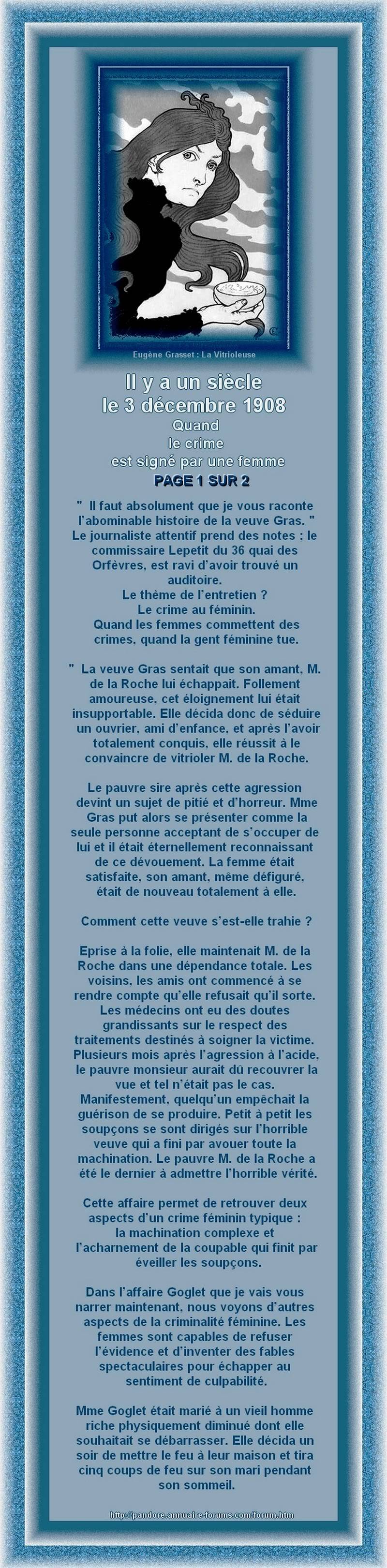 L'ABOMINABLE HISTOIRE DE LA VEUVE GRAS  ANNEE 1908 1-181