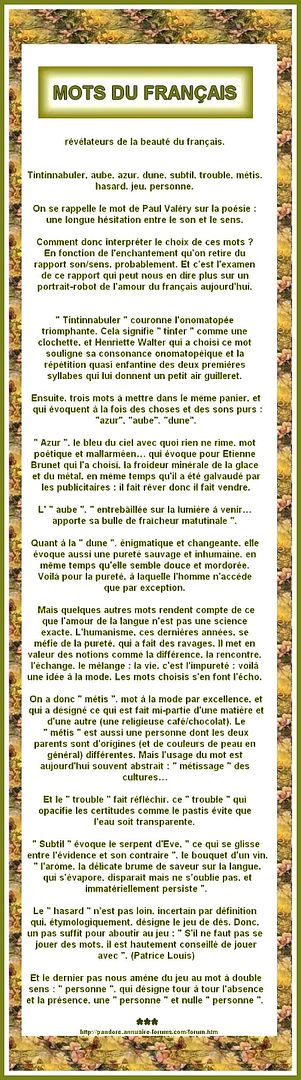 MOTS DE FRANCAIS : DUNE, AUBE, METIS ... ET PERSONNE 22-9