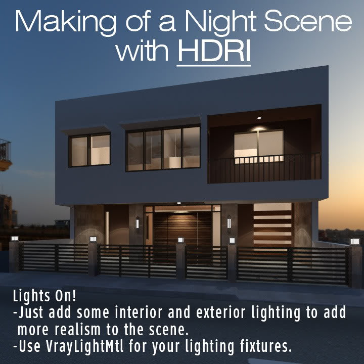 Making of a Night Scene with HDRI (or A Sky Bitmap) 05-withlights