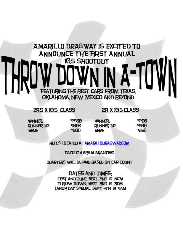 Throwdown at A-Town (Amarillo Dgwy)  10.5 Sept 3 & Brackets LaborDayRace