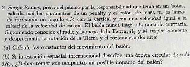 Ramos' penalty miss features in a third year university physics exam paper Examen
