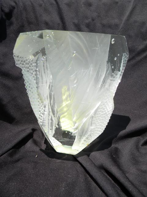 ID HELP Massive Abstract 3" thick Cut Carved & Frosted Art Glass Vase 20lbs HugeCryArtVase0011