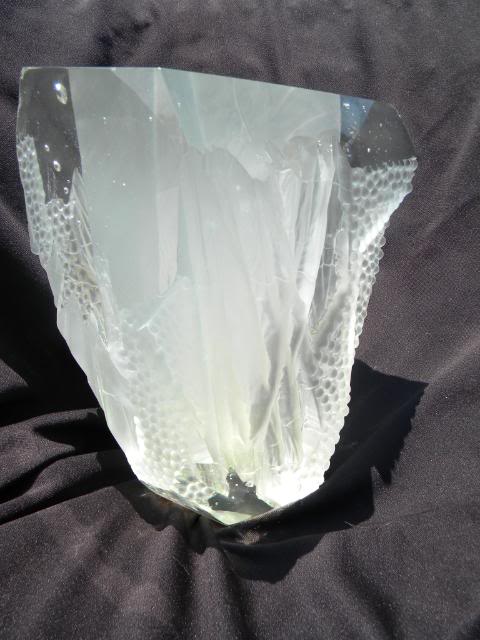 ID HELP Massive Abstract 3" thick Cut Carved & Frosted Art Glass Vase 20lbs HugeCryArtVase0013