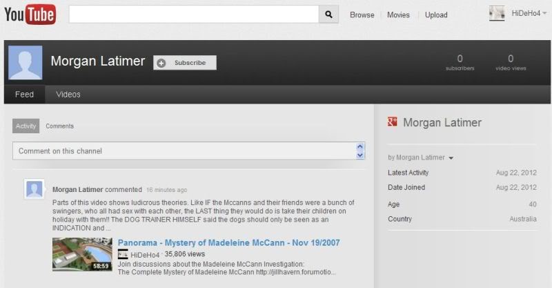 Alert to Multiple ID's in Youtube ONE PERSON - See screenshots MorganLatimer