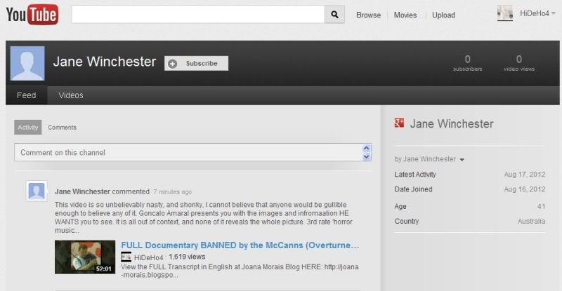 Alert to Multiple ID's in Youtube ONE PERSON - See screenshots Janewinchester