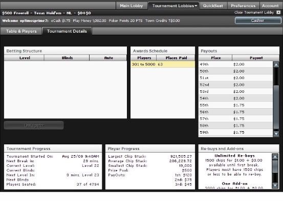 August 25, 2009 Bodog $500 Freeroll Tournament 2-2