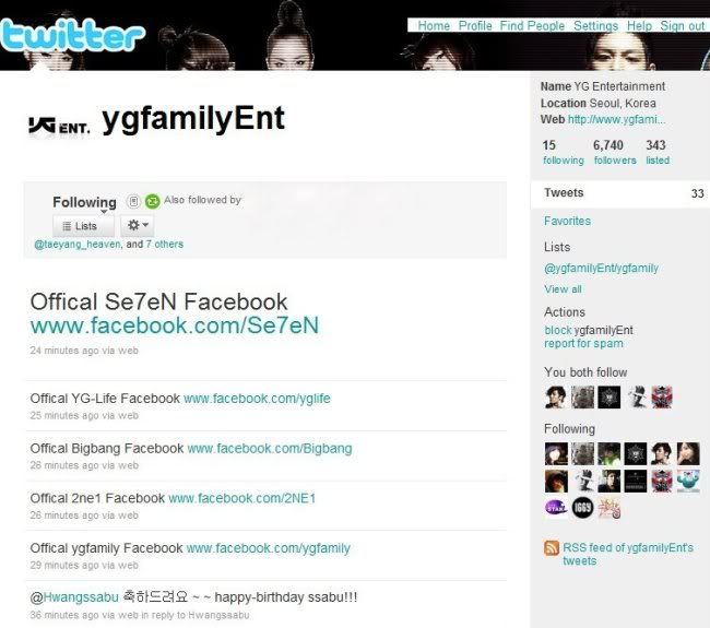  [26-09-10][Info] BIGBANG, YG-LIFE, YG-Family, 2NE1 & Se7en trên Facebook Twite
