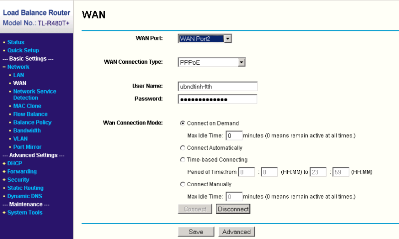 Cấu hình Basic TP-Link R480T Loadbalancing Wan2