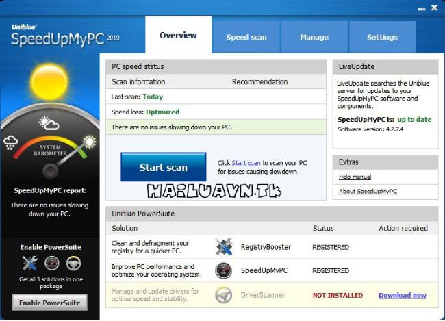 SpeedUpMyPC 2010 + Key bản quyền 1 năm SpeedUpMyC-2