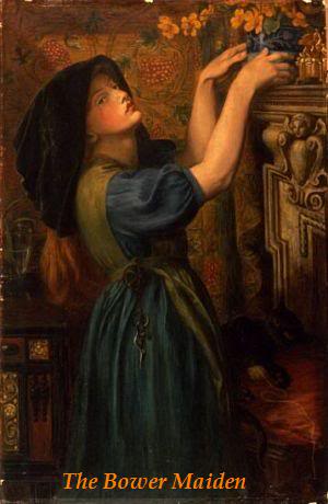 Retrato de Rossetti - Biografía - Página 2 8TheBowerMaidenMarigoldsfondoen1850cuadroen1873