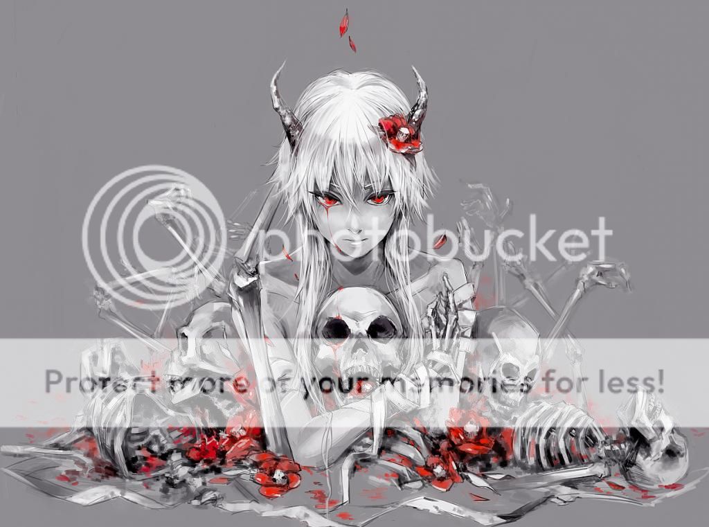 Anime - Halloween Pack Konachancom-162940anyuehbandagebloodmonochromeoriginalred_eyesskullwhite_hair