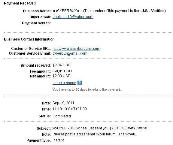 My 1st payment - thanks admin Cyberbux