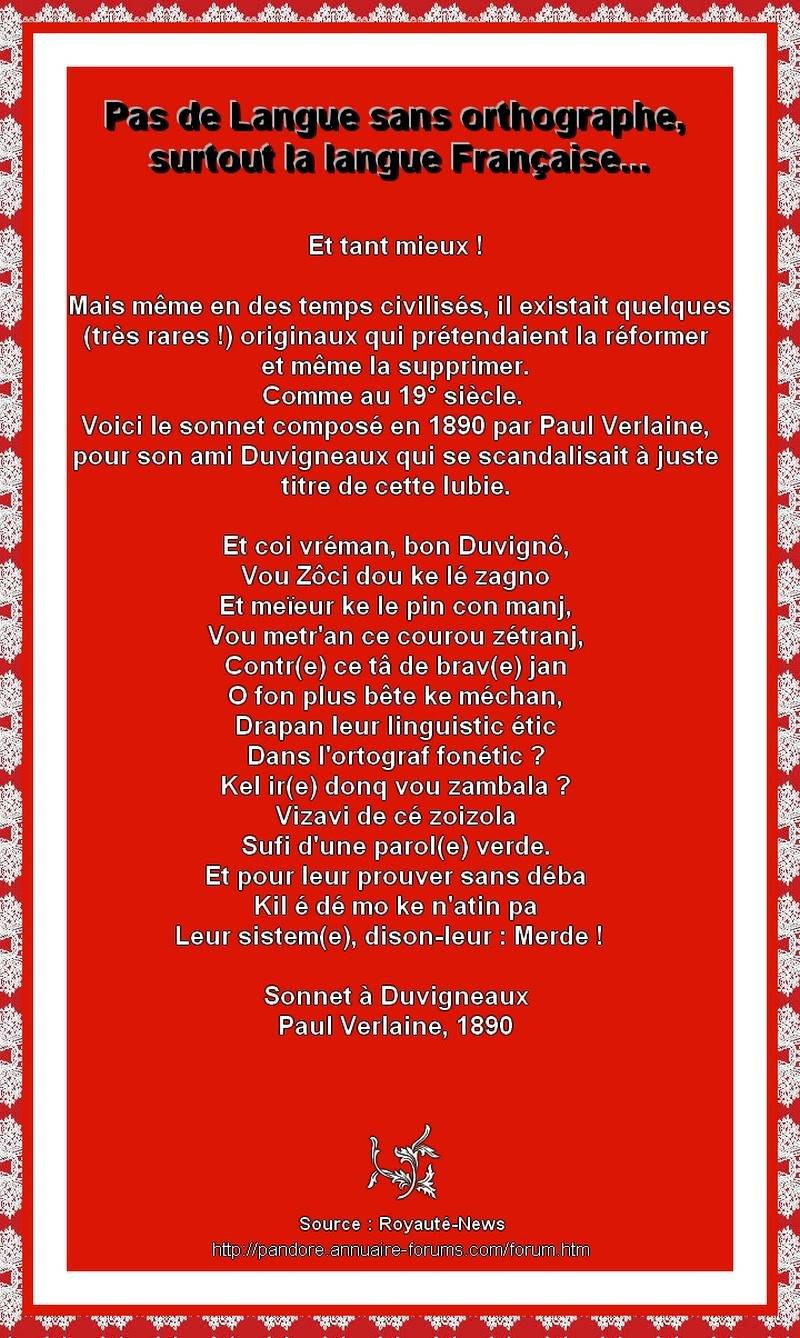 EN 1890 SONNET DE P. VERLAINE - REFORME DE L'ORTOGRAPHE FRANCAISE 5A-8