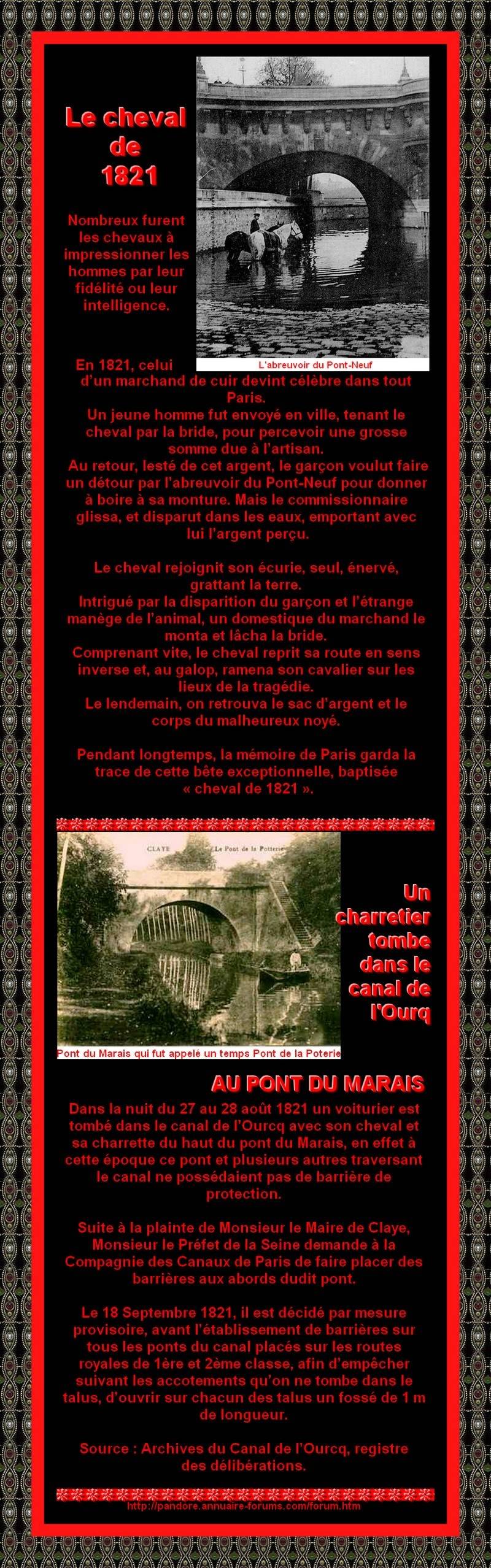 1821 - UN CHEVAL A PARIS - AUTRE FAIT DIVERS UN CHARRETIER TOMBE DANS LE CANAL DE L'OURQ 1A-41