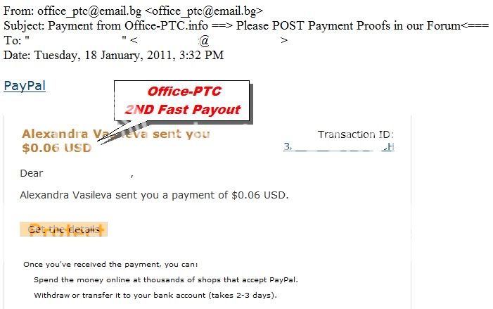 My 2nd Fast Payout!! Great ADMIN!! OfficePTC-2ndFastPayout