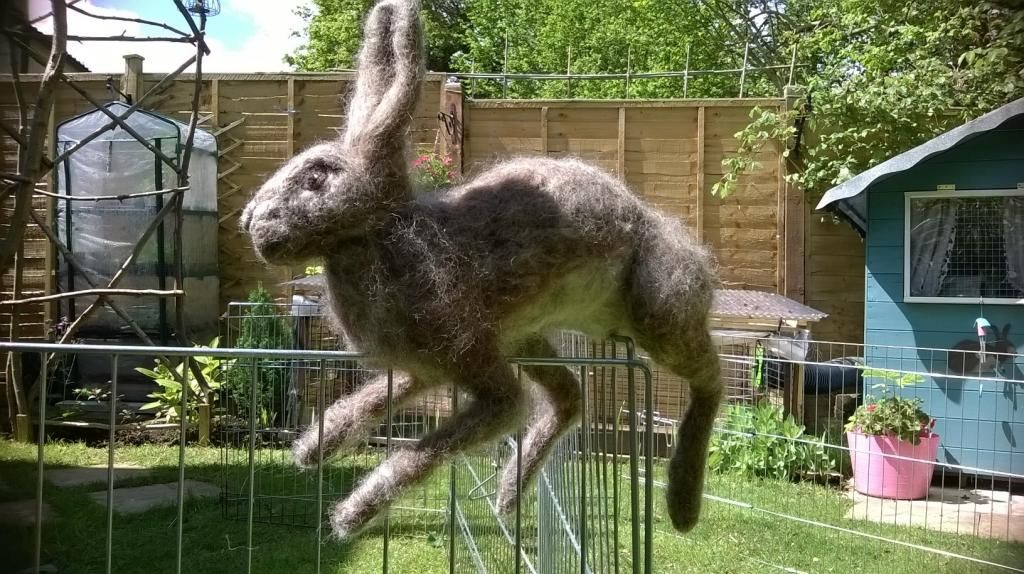 Handmade needlefelted snowshoe hare, wild bunnies and stoats WP_20140513_007