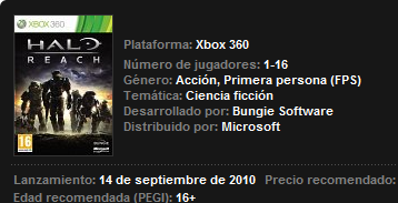 HALO REACH HaloReachFichaTecnica