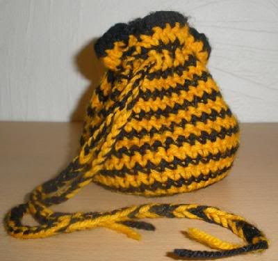 Davina's Crocheted Dice Bag Catalog and Portfolio BlackandOrangeStriped