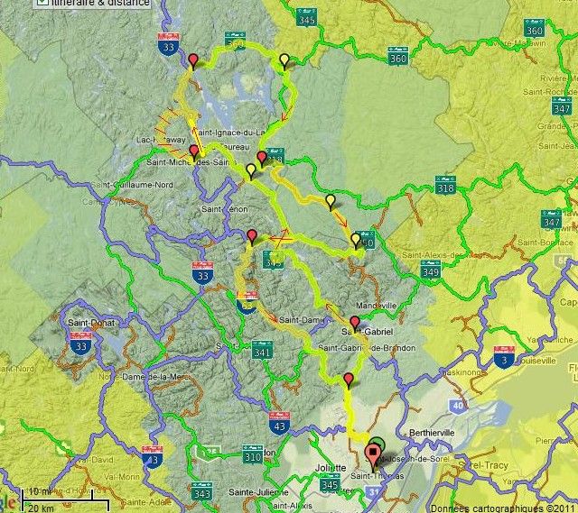 Joliette/tour du Lac Taureau 20 février 2011 Carte1