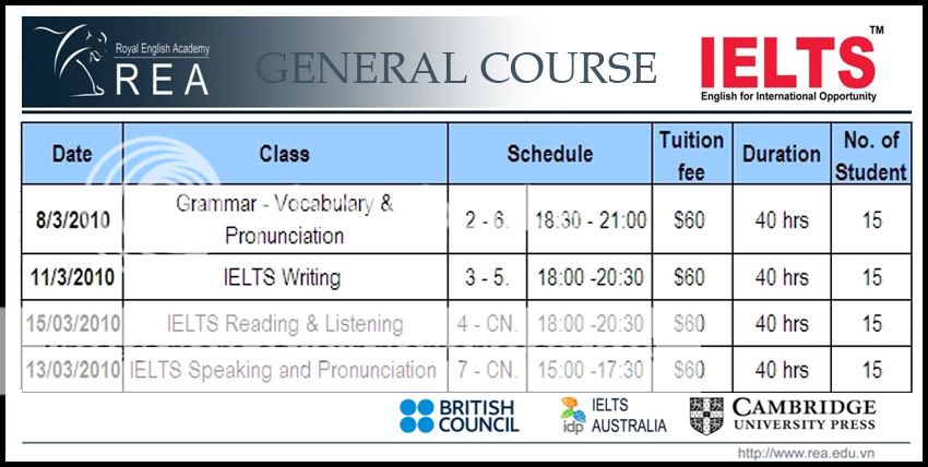 luyện thi IELTS, các lớp học IELTS chất lượng và hiệu quả, lich thi thử IELTS tháng 3 tại R.E.A t LichkhaigiangGE