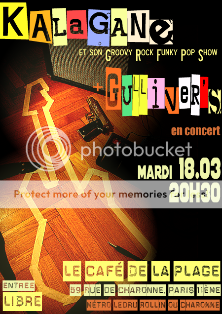 Le Kalagane Groovy Rock Funky Pop Show mardi 18 mars au Caf de la Plage FlyerCDLP