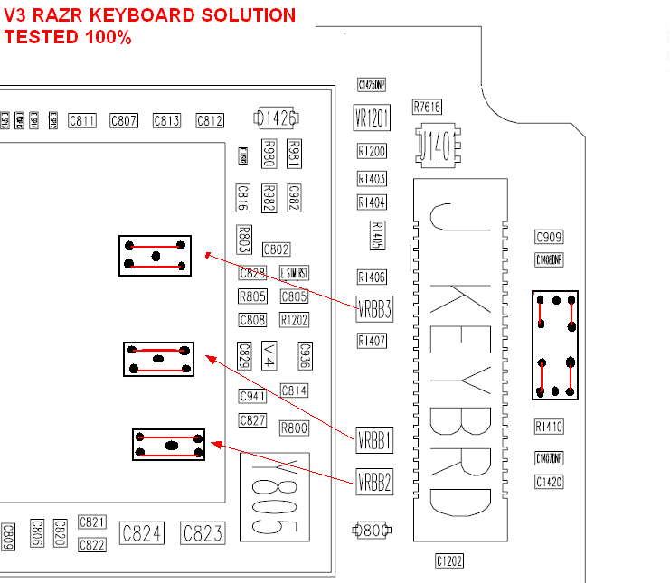 Moto V3 keypad crystal jumper solution V320key20pead1