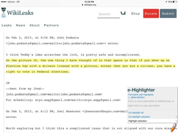 WIKILEAKS: Podesta Says It’s OK for Illegals to Vote With Driver’s License…. Emails-podesta20illegals20768x576_zpswt2nqony