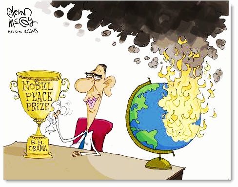 President Barack Hussein Obama again follows the foreign policy of President George Bush Obama-middle-east-burns-nobel-peace-prize-political-cartoon