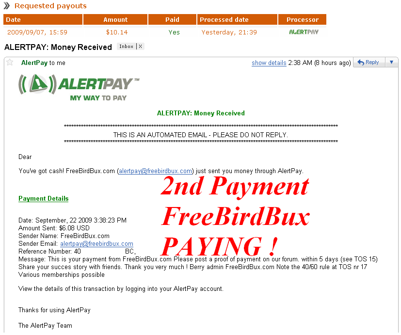 FreeBirdBux - My 2nd Payment FreeBirdBux2nd