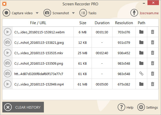 Icecream Screen Recorder v.4.58  History