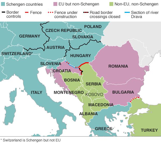 Mađarska usvojila zakon koji joj omogućuje korištenje vojne sile _85630511_balkans_migrants_624_v7