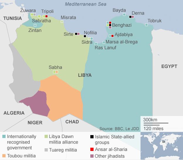 Libya chaos: Islamic State battles militias in Sirte _83308707_libya_strikes_624v2