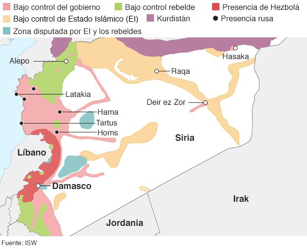 ¿A quién está bombardeando Rusia en Siria? 150930183101_syria_control_map_624_v3_spanish