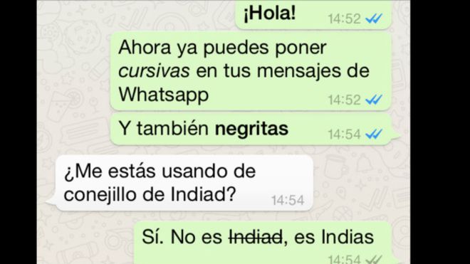 Cómo poner negrita, cursiva y tachar palabras en Whatsapp 160404140720_whatsapp_624x351_bbc_nocredit