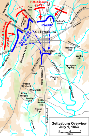 la bataille de Gettysburg Gettysburg_battle_map_day1