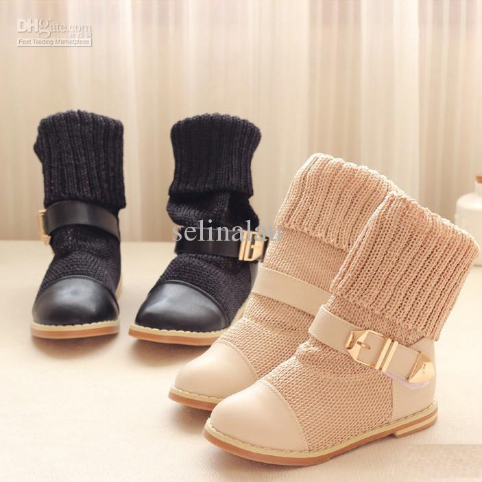  احذية boots Black-beige-girls-boots-autumn-2013-children