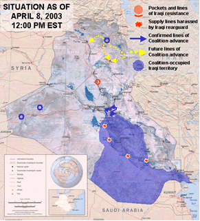 حدث في مثل هذا اليوم (7 نيسان/أبريل)(في يوم 7 نيسان 2003 بداية دخول القوات الأمريكية إلى العاصمة العراقية بغداد وذلك بعد أيام من بدء الحملة العسكرية البرية والجوية للحرب الأمريكية على العراق)   Ma3rka8