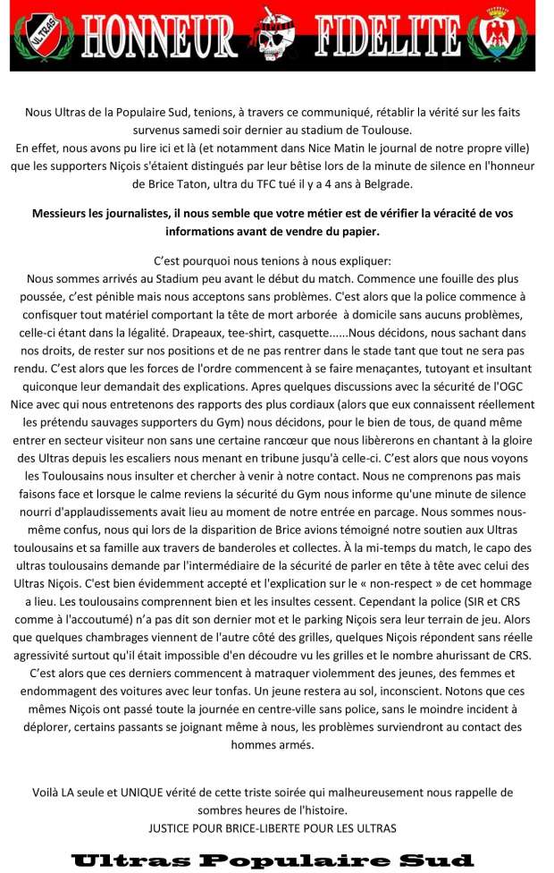 OGC NICE // LIGUE 1 CLUB VILLE ET STADE  - Page 37 Communiqu%C3%A9%20incidents%20Toulouse-Nice