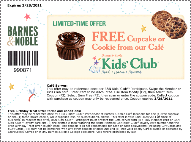 free cupcake or cookie @ Barnes & Nobles- exp 3/28 Birthday990871