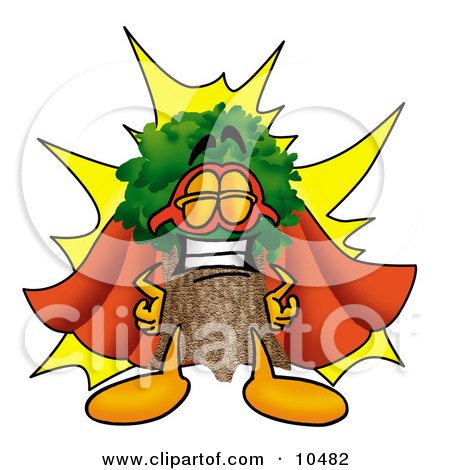 Images de nombres - Page 37 10482-Clipart-Picture-Of-A-Tree-Mascot-Cartoon-Character-Dressed-As-A-Super-Hero