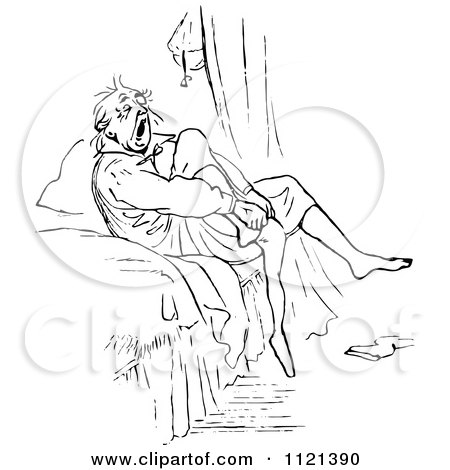 Zrovna v noci bdiete? Napíšte! - Stránka 22 1121390-Clipart-Of-A-Retro-Vintage-Black-And-White-Man-Yawning-And-Climbing-Into-Bed-Royalty-Free-Vector-Illustration