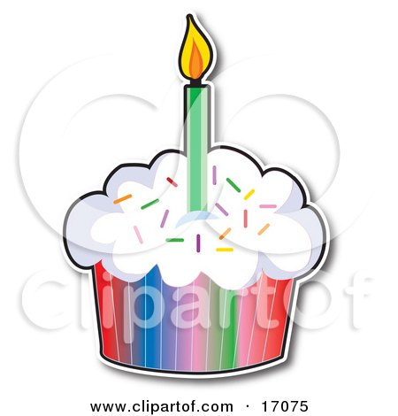 Prvi rođendan foruma NBA-Serbia.net! 17075-Birthday-Cupcake-With-A-Colorful-Wrapper-And-Sprinkles-Topped-With-A-Lit-Candle-Clipart-Illustration