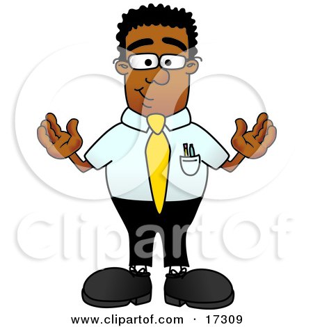 Time to make the donuts! 17309-Black-Businessman-Mascot-Cartoon-Character-Standing-With-His-Arms-Out-Poster-Art-Print