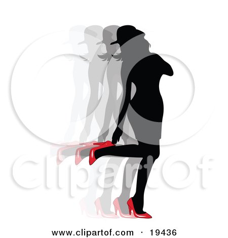 Lakambini Forum Shirt - Page 2 19436-Clipart-Illustration-Of-A-Sexy-Silhouetted-Woman-In-A-Dress-And-Hat-Looking-Back-At-Her-Red-High-Heel-Shoes