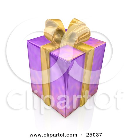 علب هدايه 25037-Clipart-Illustration-Of-A-Birthday-Anniversary-Or-Christmas-Gift-Box-Wrapped-In-Purple-Paper-With-A-Yellow-Bow-And-Ribbon