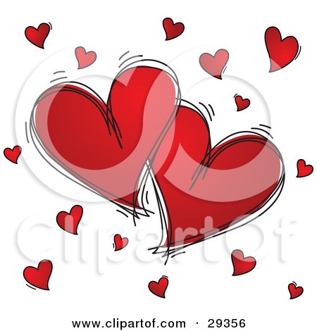 صوور واستآيلآت رآآآئـــعـــه 29356-Clipart-Illustration-Of-Two-Large-Red-Hearts-Outlined-In-Black-Sketches-Surrounded-By-Little-Hearts-On-A-White-Background