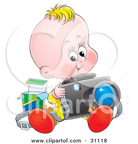 الطريقة السليمة لاستجمام المولود الجديد 31118-Clipart-Illustration-Of-A-Blond-Baby-Sitting-And-Taking-Pictures-With-A-Camera