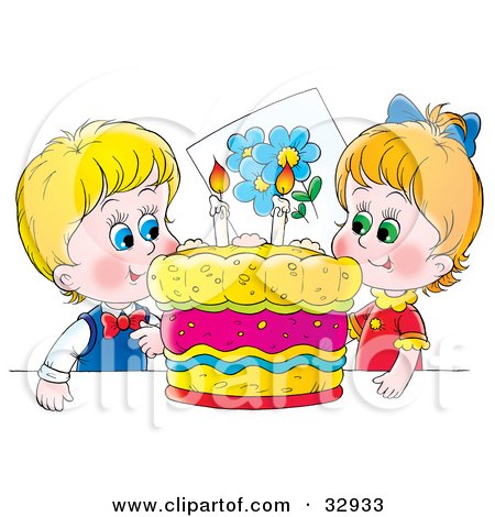 نهنئ التوأمين مشعال الدنى و الوردة الزرقاء بعيد ميلادهما  32933-Clipart-Illustration-Of-A-Happy-Boy-And-Girl-Twins-Smiling-While-Preparing-To-Blow-Out-Candles-On-Their-Birthday-Cake